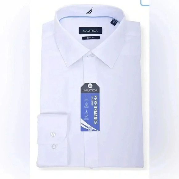 Nautica Performance Super Dress Shirt Long Sleeve‎ Button Up White Men’s XL New - Picture 1 of 12